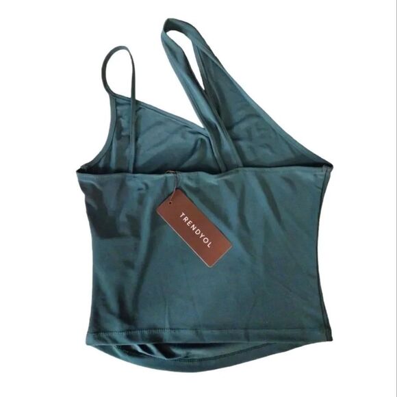Trendyol Emerald Green One Shoulder Satin Tank Top Medium NWT - Picture 11 of 14